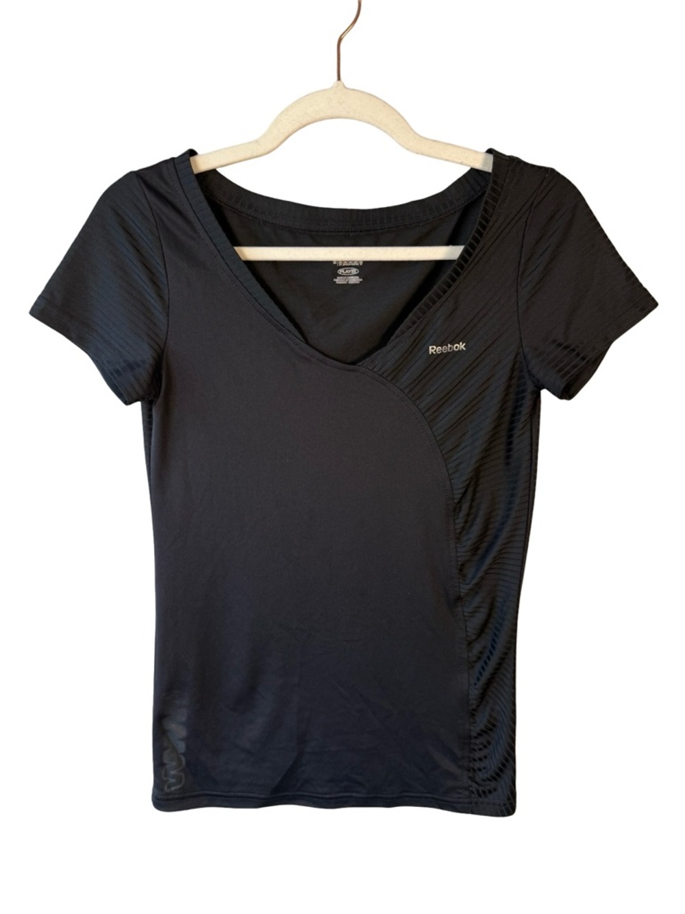 Reebok  Black Short-Sleeve V-Neck Performance Playdry Tee Size XS Activewear